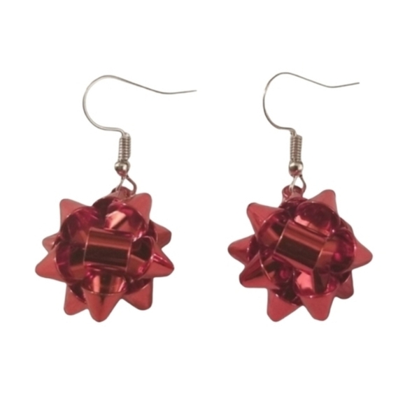Handcrafted Christmas bow earrings (red) - Picture 1 of 3